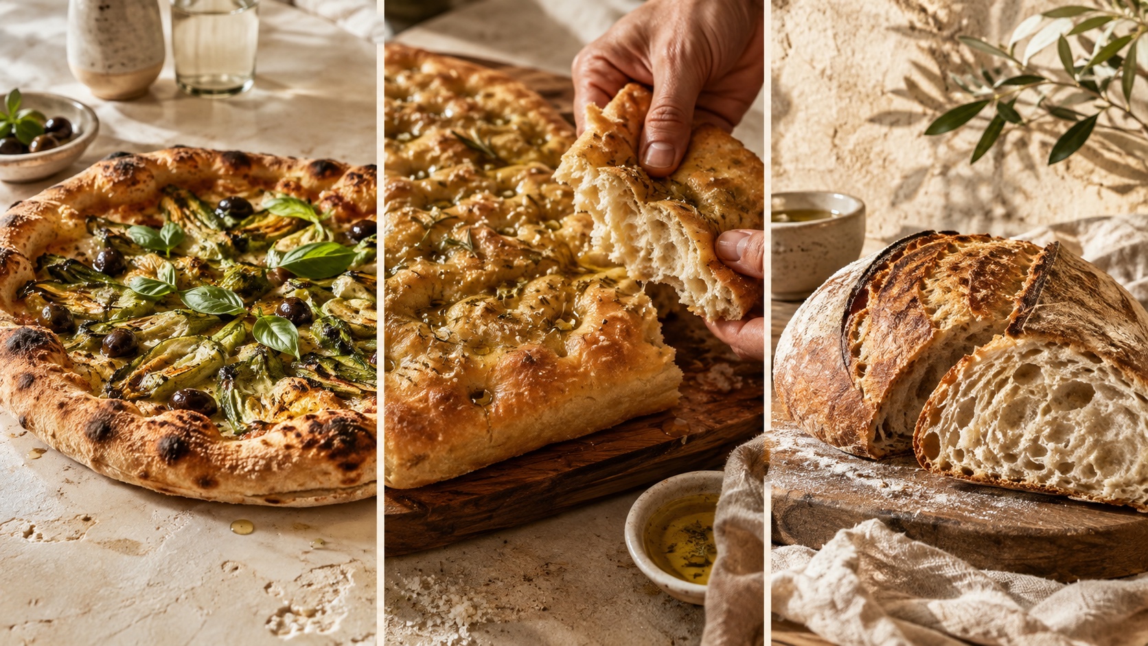 Pizza, focaccia and bread made from one versatile dough mix